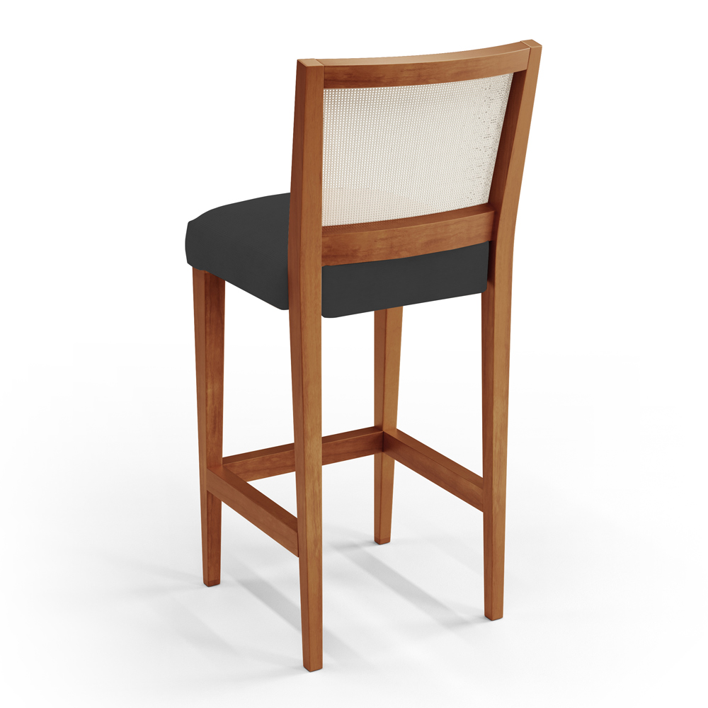 Banqueta Alta Para Cozinha Sala de Jantar Encosto em Tela Branco Zion L02 Suede Preto - Lyam Decor