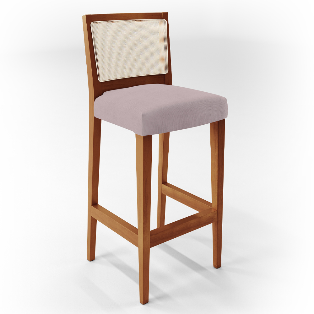 Banqueta Alta Para Cozinha Sala de Jantar Encosto em Tela Branco Zion L02 Suede Rosê - Lyam Decor