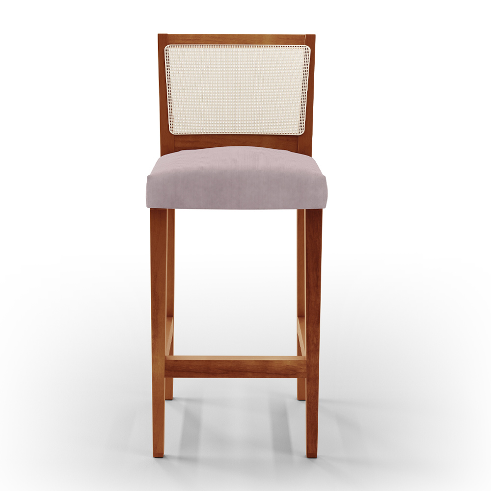 Banqueta Alta Para Cozinha Sala de Jantar Encosto em Tela Branco Zion L02 Suede Rosê - Lyam Decor