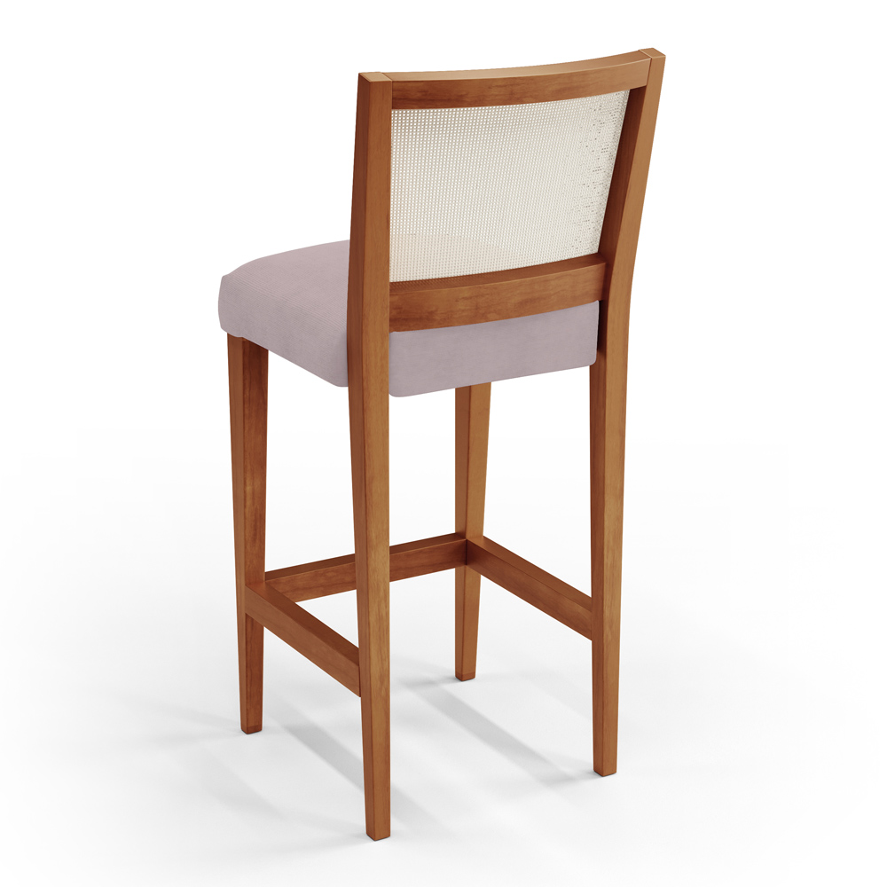 Banqueta Alta Para Cozinha Sala de Jantar Encosto em Tela Branco Zion L02 Suede Rosê - Lyam Decor