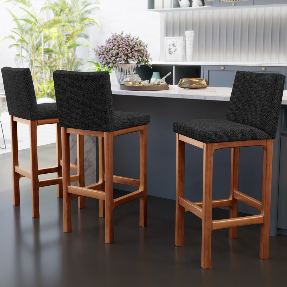 Banqueta Alta Para Cozinha Sala de Jantar Fixa Alya L02 Linho Chumbo - Lyam Decor