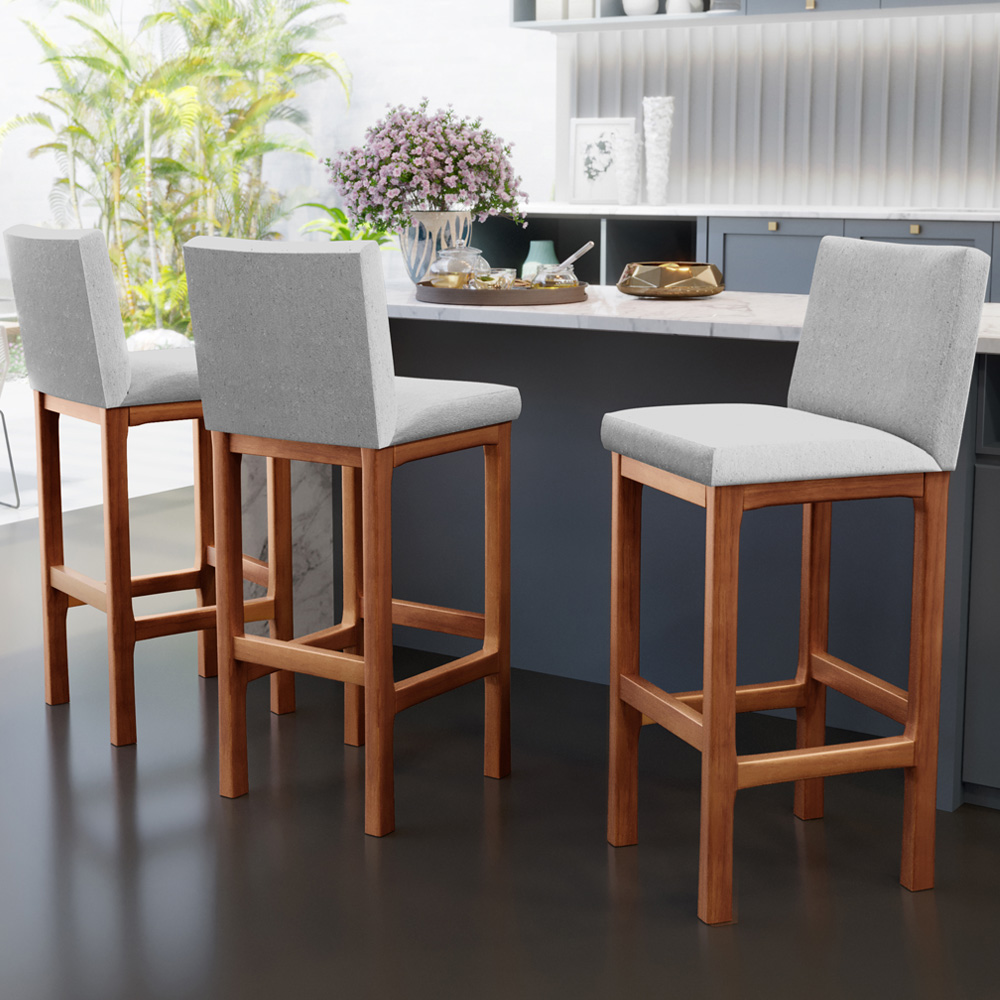 Banqueta Alta Para Cozinha Sala de Jantar Fixa Alya L02 Linho Cinza - Lyam Decor