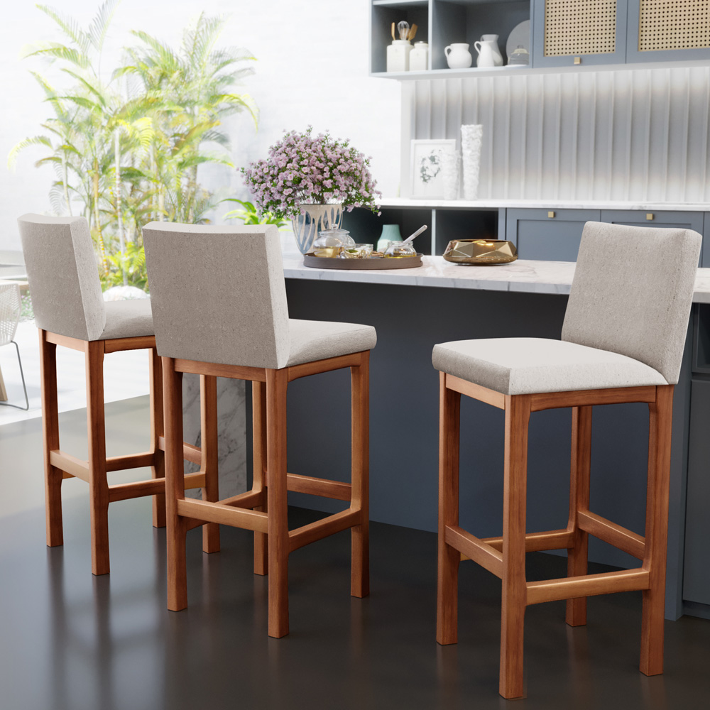 Banqueta Alta Para Cozinha Sala de Jantar Fixa Alya L02 Linho Cru - Lyam Decor