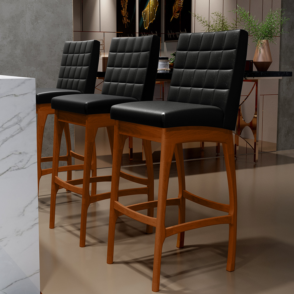 Banqueta Alta Para Cozinha Sala de Jantar Fixa Mila B04 Couríssimo Preto - Lyam Decor