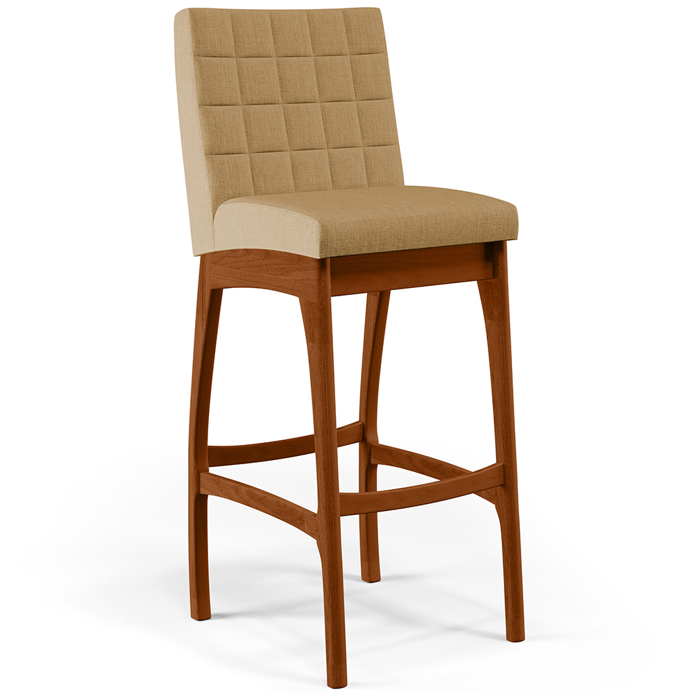 Banqueta Alta Para Cozinha Sala de Jantar Fixa Mila B04 Linho Bege Escuro - Lyam Decor