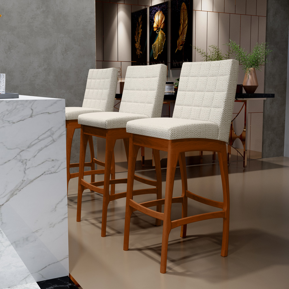 Banqueta Alta Para Cozinha Sala de Jantar Fixa Mila B04 Linho Champagne - Lyam Decor