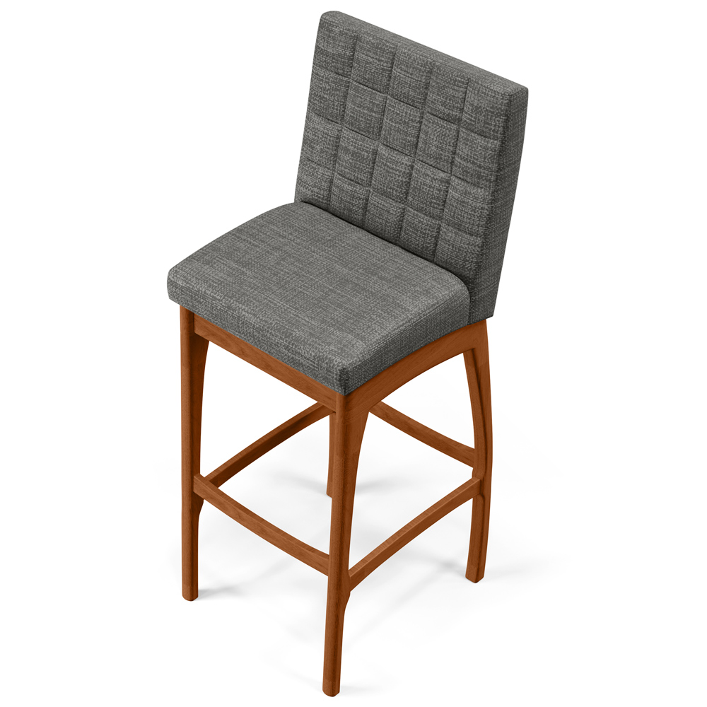 Banqueta Alta Para Cozinha Sala de Jantar Fixa Mila B04 Linho Cinza Escuro - Lyam Decor