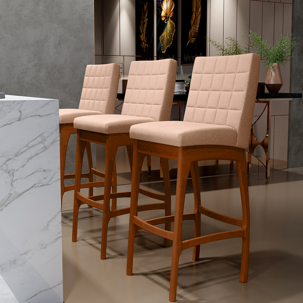 Banqueta Alta Para Cozinha Sala de Jantar Fixa Mila B04 Linho Rosê - Lyam Decor