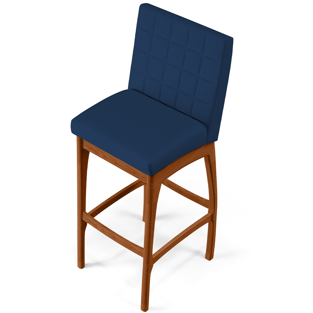 Banqueta Alta Para Cozinha Sala de Jantar Fixa Mila B04 Suede Azul Marinho - Lyam Decor
