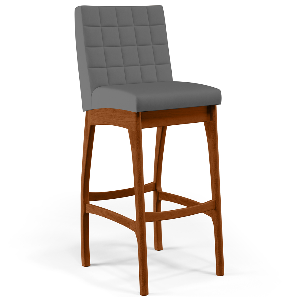 Banqueta Alta Para Cozinha Sala de Jantar Fixa Mila B04 Suede Cinza - Lyam Decor