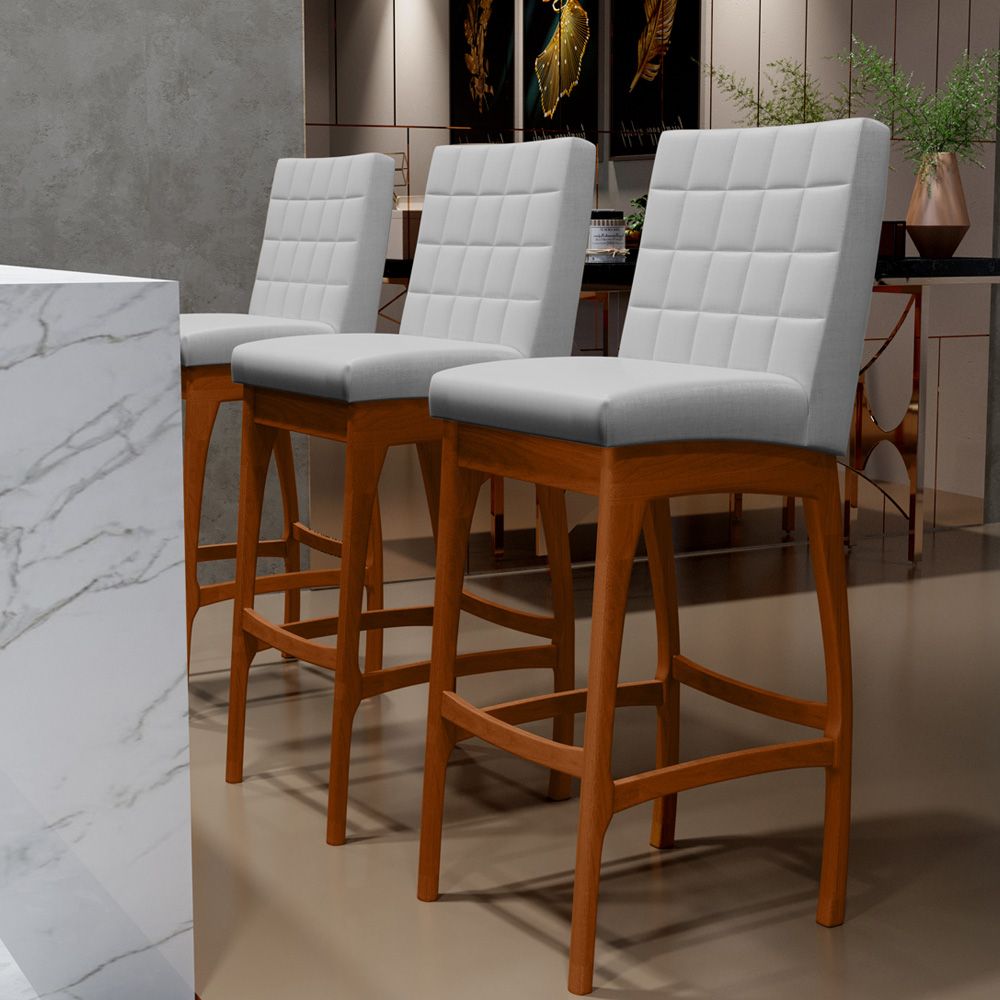Banqueta Alta Para Cozinha Sala de Jantar Fixa Mila L02 Facto Cinza Metalizado - Lyam Decor