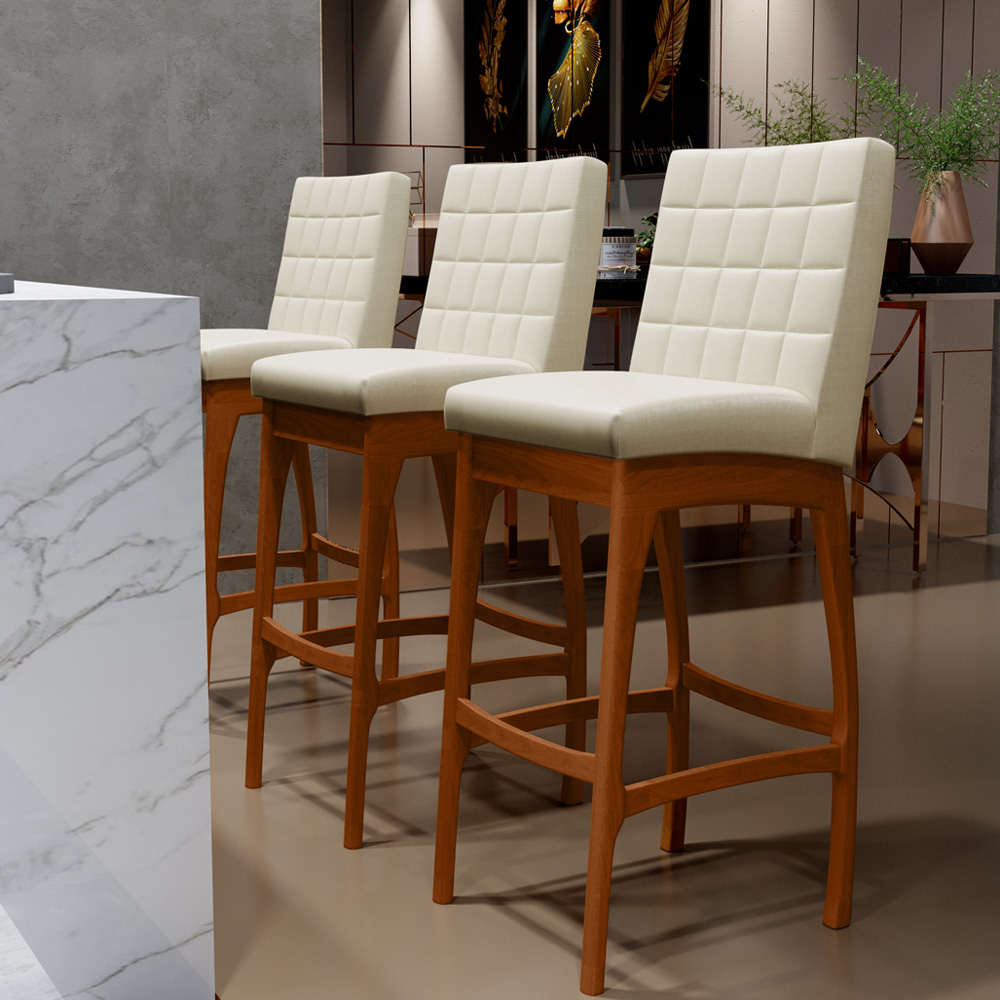 Banqueta Alta Para Cozinha Sala de Jantar Fixa Mila L02 Facto Pérola Metalizado - Lyam Decor