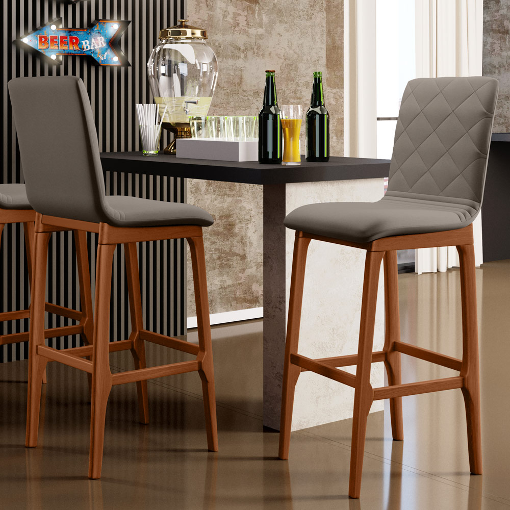 Banqueta Alta Para Cozinha Sala de Jantar Fixa Zoe B04 Linho Bege - Lyam Decor