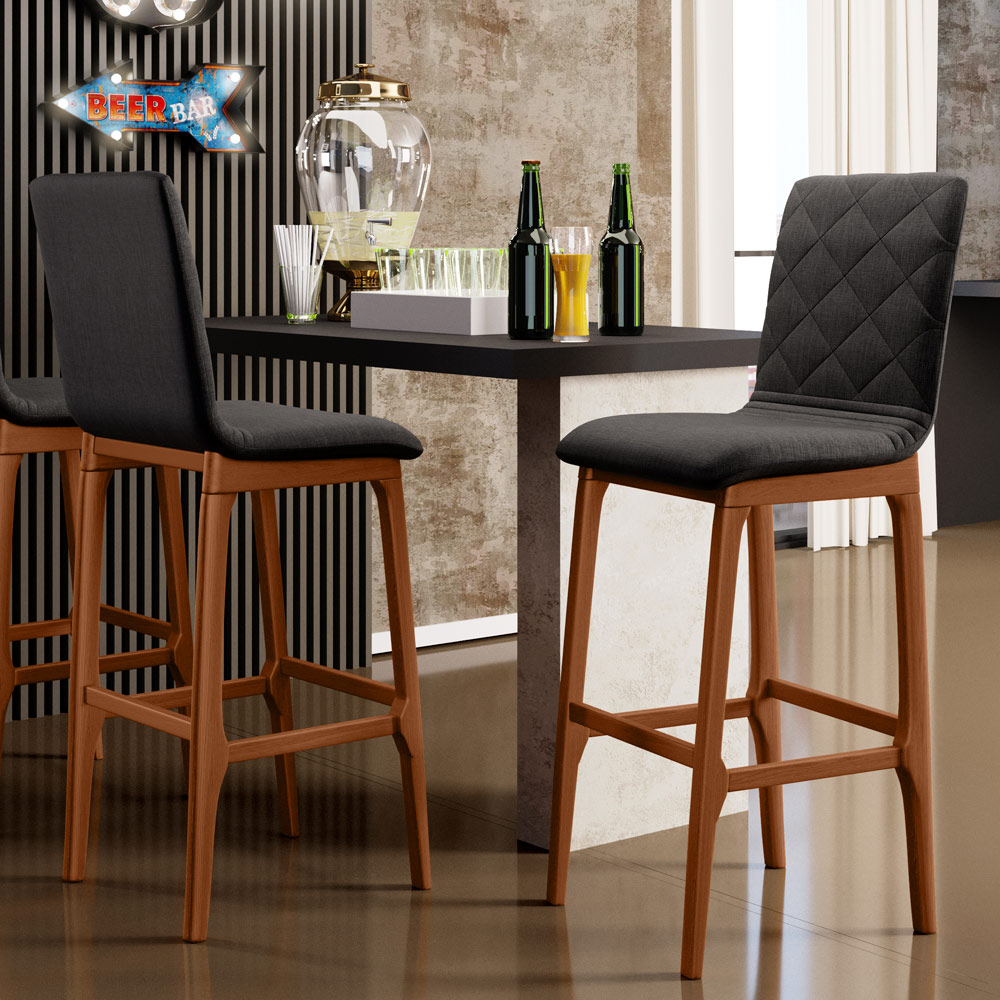 Banqueta Alta Para Cozinha Sala de Jantar Fixa Zoe B04 Linho Chumbo - Lyam Decor