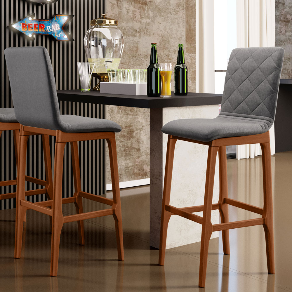 Banqueta Alta Para Cozinha Sala de Jantar Fixa Zoe B04 Linho Cinza Escuro - Lyam Decor