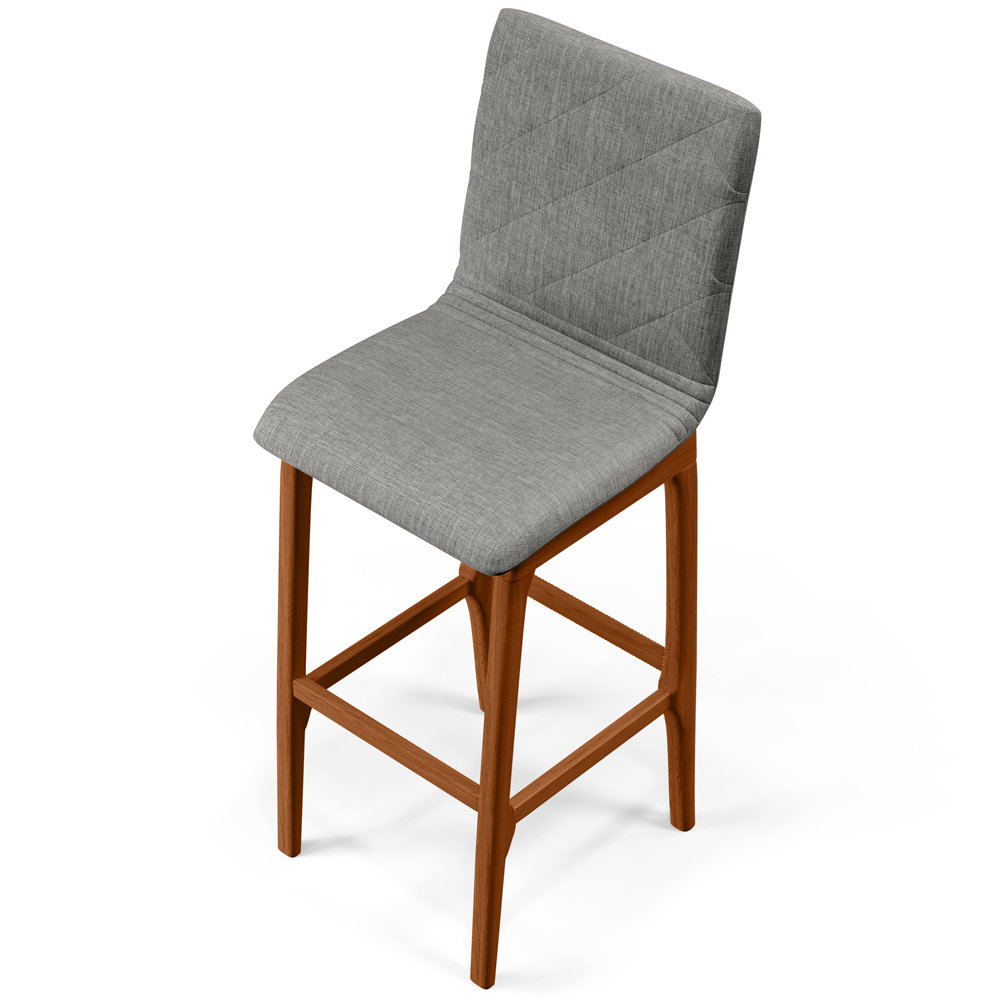 Banqueta Alta Para Cozinha Sala de Jantar Fixa Zoe B04 Linho Cinza Escuro - Lyam Decor
