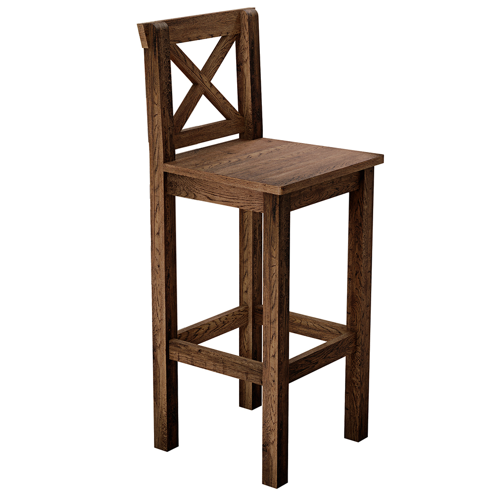 Banqueta Alta Rústica Com Encosto Arizona Base Fixa de Madeira Maciça Pinus W02 Imbuia - Lyam Decor
