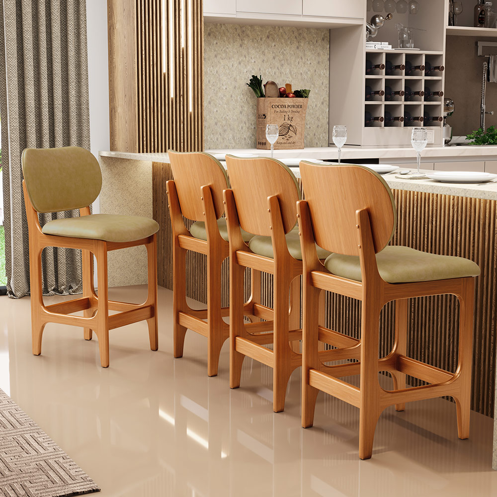 Banqueta Baixa Bar Cozinha E Sala De Jantar Fixa Betta L02 Imbuia Couríssimo Casco Fendi - Lyam Decor