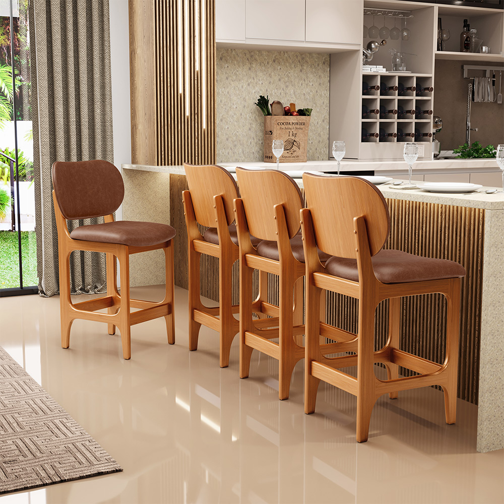 Banqueta Baixa Bar Cozinha E Sala De Jantar Fixa Betta L02 Imbuia Couríssimo Marrom - Lyam Decor