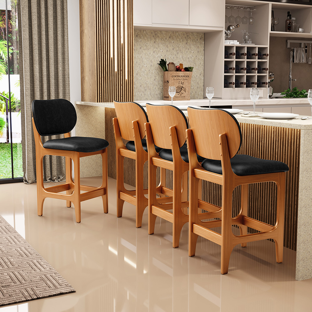 Banqueta Baixa Bar Cozinha E Sala De Jantar Fixa Betta L02 Imbuia Couríssimo Preto - Lyam Decor