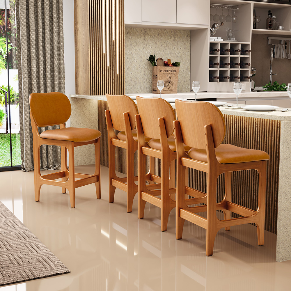 Banqueta Baixa Bar Cozinha E Sala De Jantar Fixa Betta L02 Imbuia Couríssimo Whisky - Lyam Decor