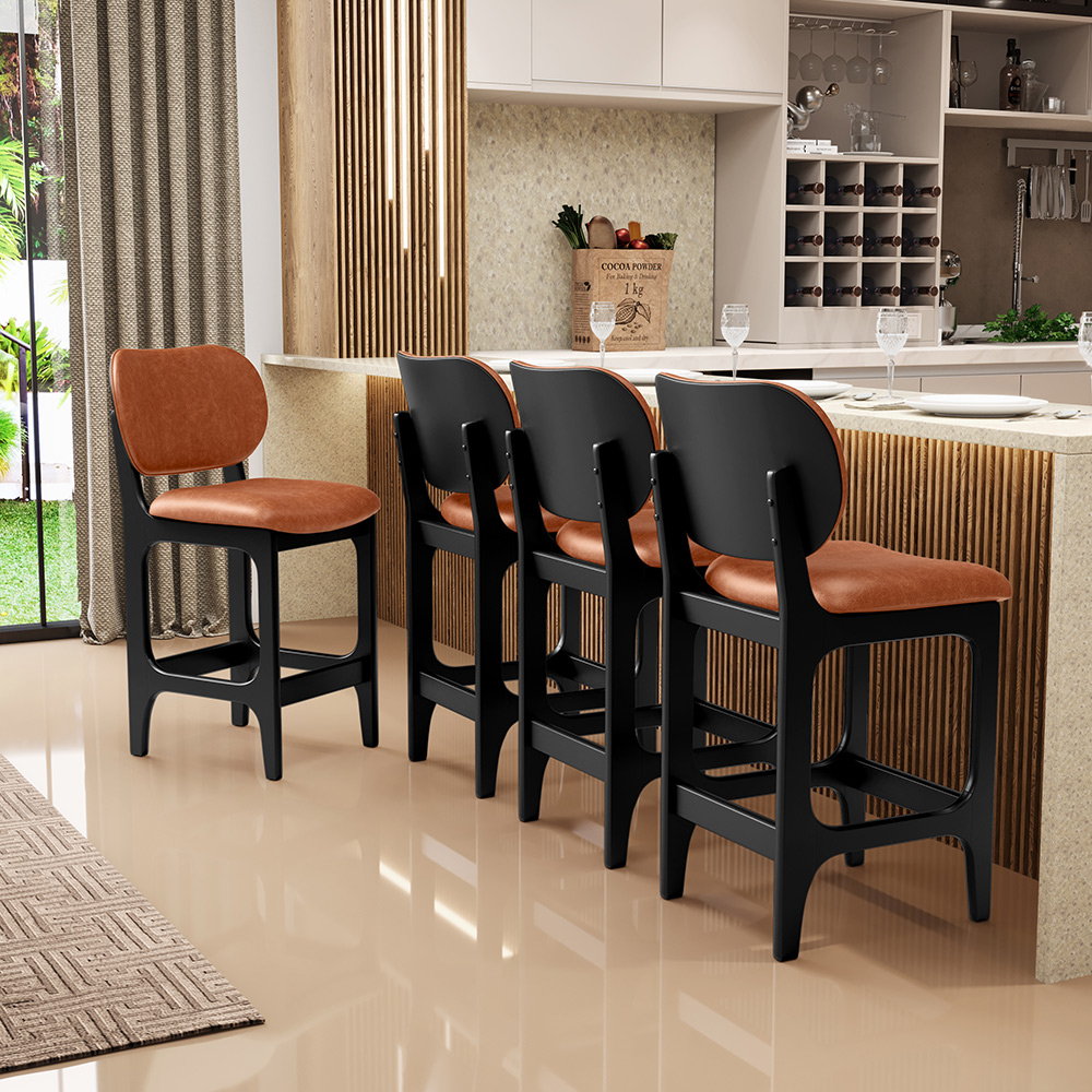 Banqueta Baixa Bar Cozinha E Sala De Jantar Fixa Betta L02 Preto Couríssimo Camel - Lyam Decor