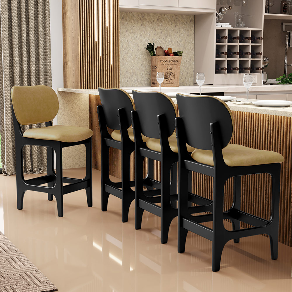 Banqueta Baixa Bar Cozinha E Sala De Jantar Fixa Betta L02 Preto Couríssimo Casco Fendi - Lyam Decor