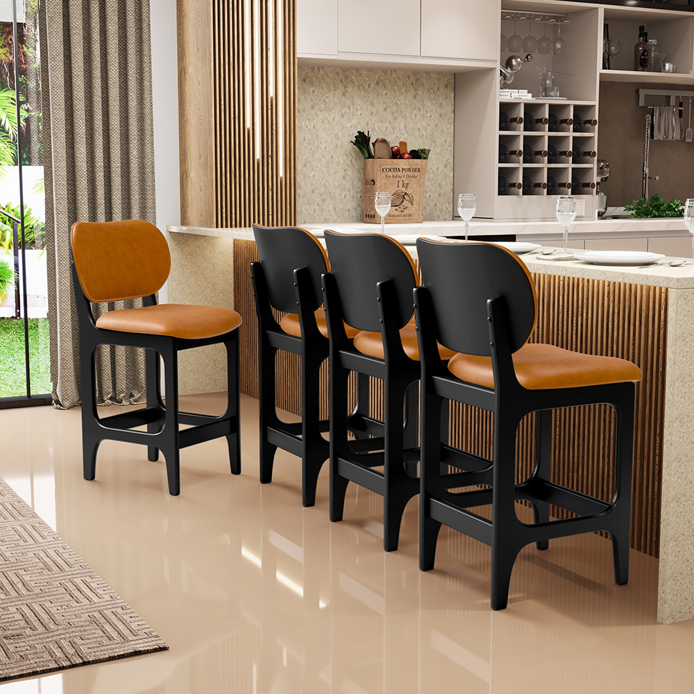 Banqueta Baixa Bar Cozinha E Sala De Jantar Fixa Betta L02 Preto Couríssimo Whisky - Lyam Decor