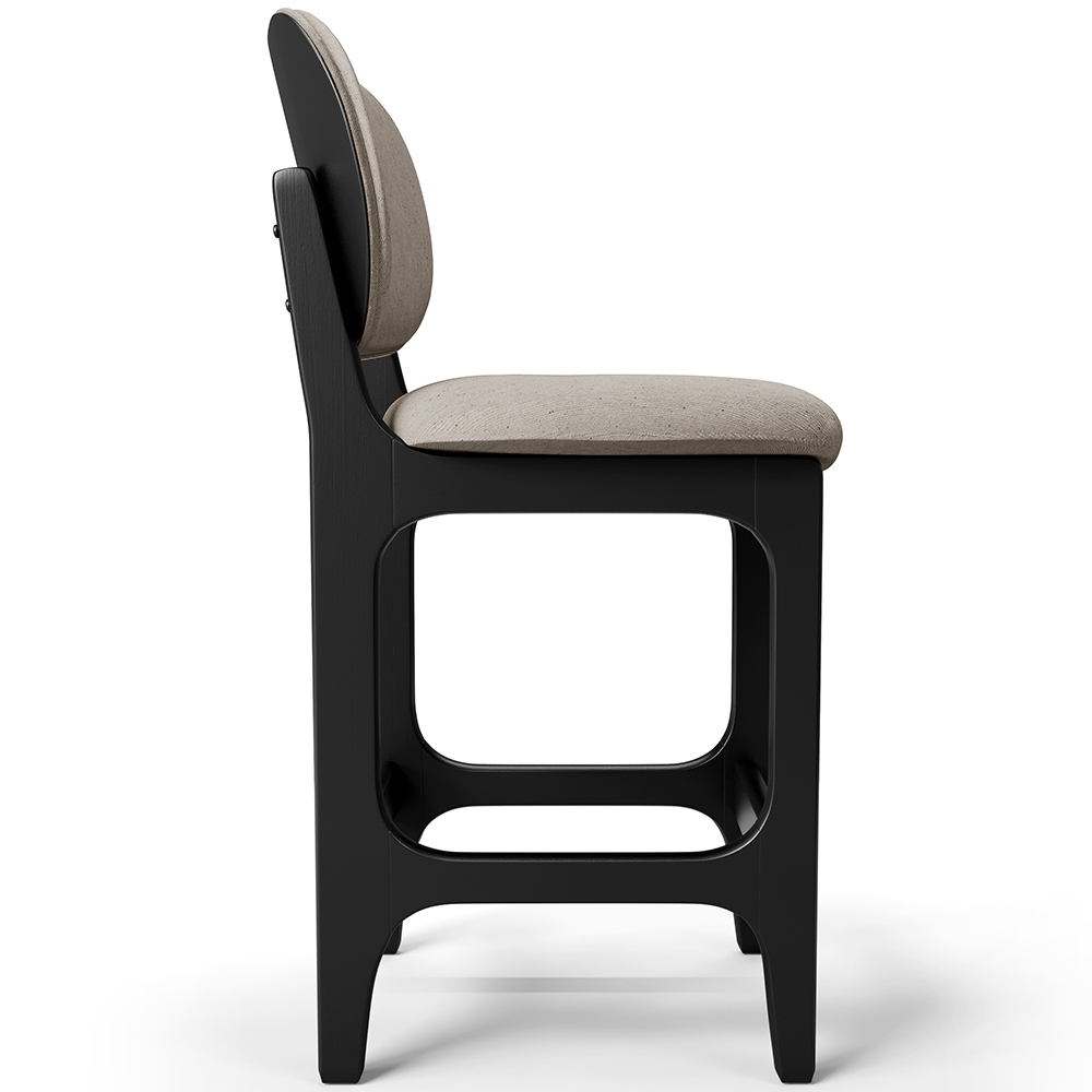 Banqueta Baixa Bar Cozinha E Sala De Jantar Fixa Betta L02 Preto Linho Bege - Lyam Decor