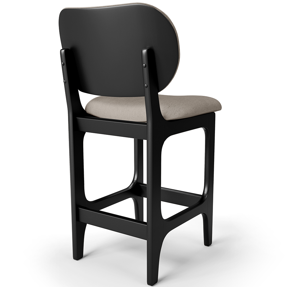 Banqueta Baixa Bar Cozinha E Sala De Jantar Fixa Betta L02 Preto Linho Bege - Lyam Decor