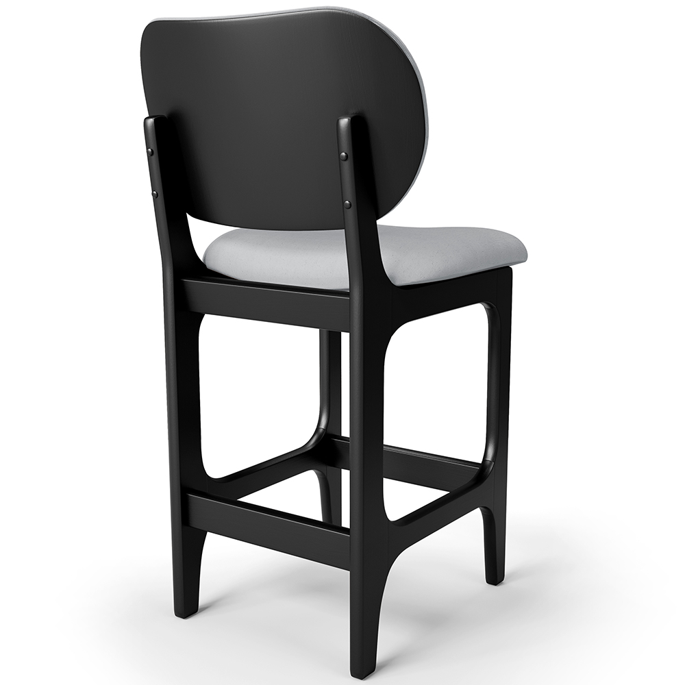 Banqueta Baixa Bar Cozinha E Sala De Jantar Fixa Betta L02 Preto Linho Cinza - Lyam Decor