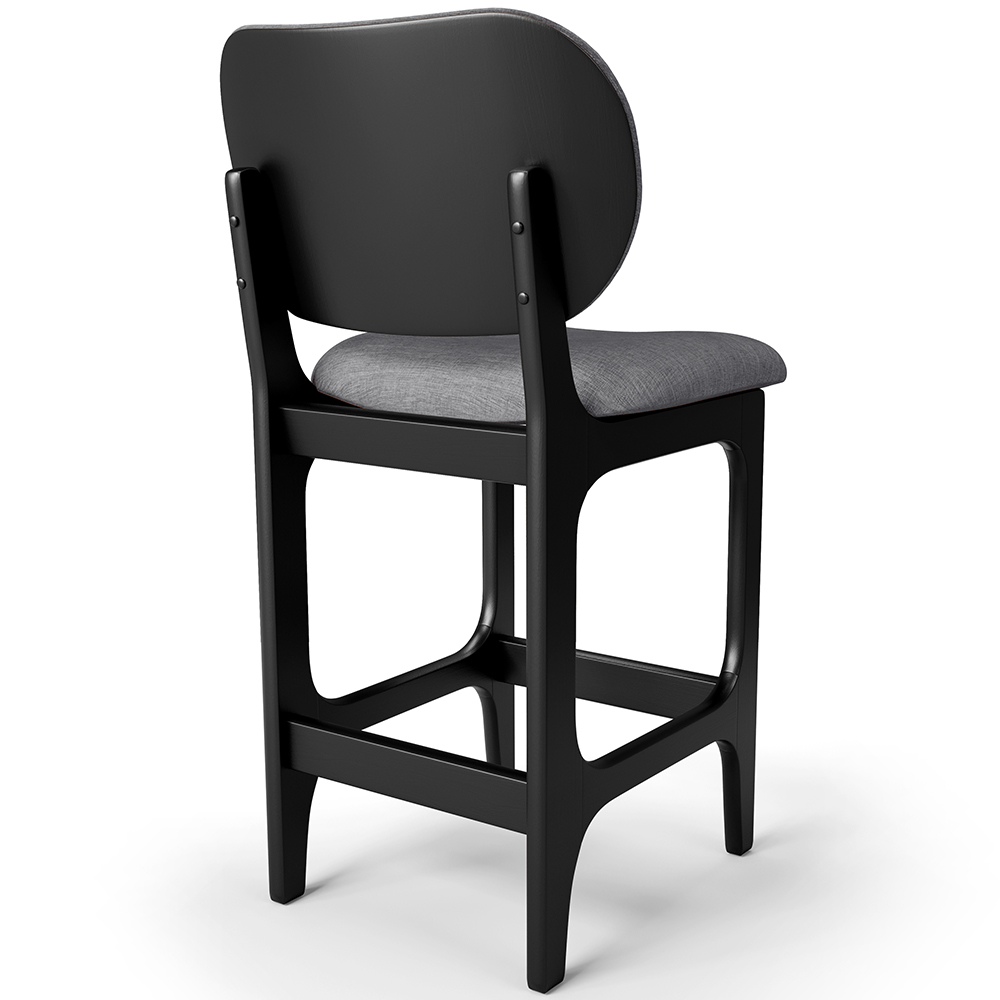 Banqueta Baixa Bar Cozinha E Sala De Jantar Fixa Betta L02 Preto Linho Cinza Escuro - Lyam Decor