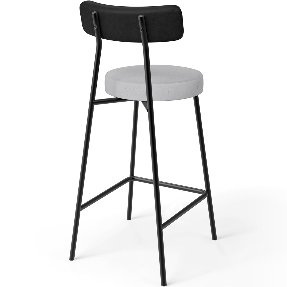 Banqueta Baixa Bar Cozinha E Sala De Jantar Milão L02 Couríssimo Preto Linho Cinza - Lyam Decor