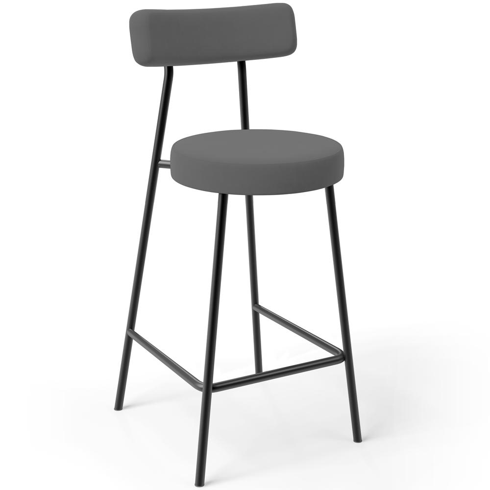 Banqueta Baixa Bar Cozinha Sala De Jantar Em Aço Milão L02 Suede Cinza - Lyam Decor