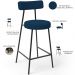 Banqueta Baixa Bar Cozinha Sala De Jantar Estrutura Em Aço Milão L02 Suede Azul Marinho - Lyam Decor