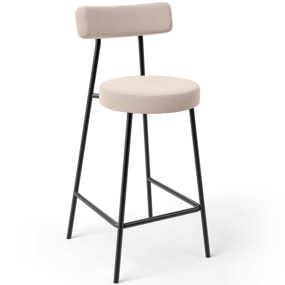 Banqueta Baixa Bar Cozinha Sala De Jantar Estrutura Em Aço Milão L02 Suede Bege - Lyam Decor