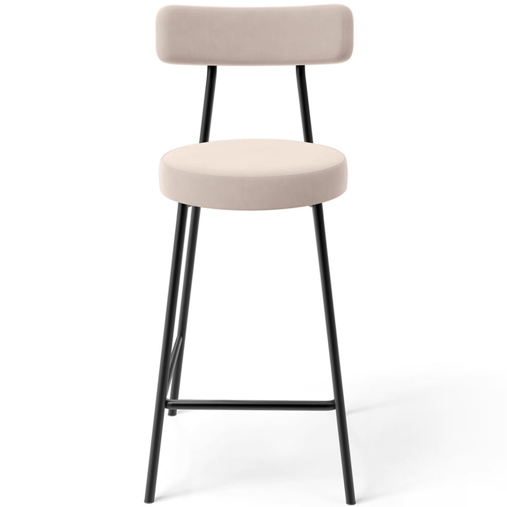 Banqueta Baixa Bar Cozinha Sala De Jantar Estrutura Em Aço Milão L02 Suede Bege - Lyam Decor
