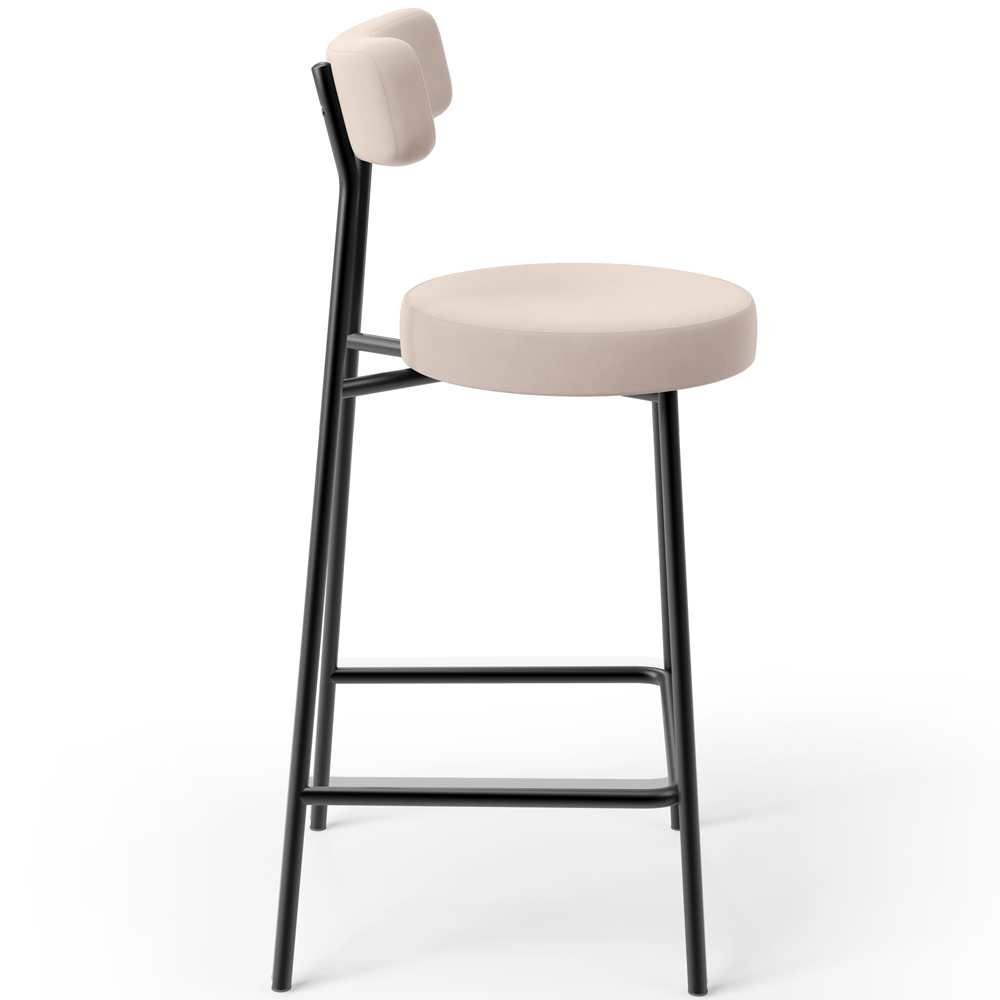 Banqueta Baixa Bar Cozinha Sala De Jantar Estrutura Em Aço Milão L02 Suede Bege - Lyam Decor