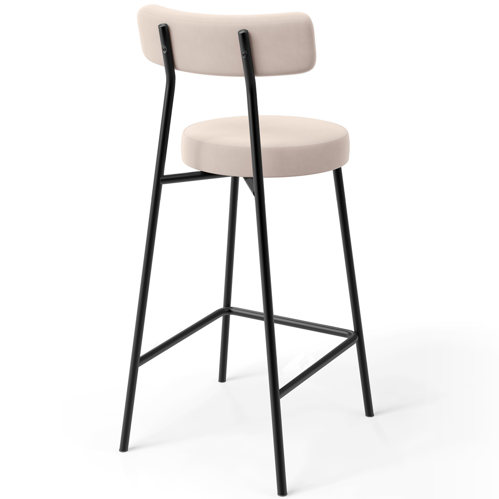 Banqueta Baixa Bar Cozinha Sala De Jantar Estrutura Em Aço Milão L02 Suede Bege - Lyam Decor