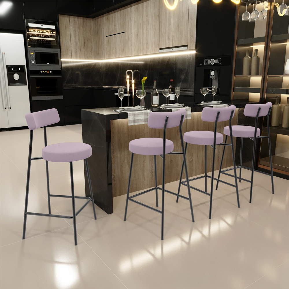 Banqueta Baixa Bar Cozinha Sala De Jantar Estrutura Em Aço Milão L02 Suede Rosê - Lyam Decor