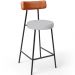 Banqueta Baixa Bar Cozinha Sala De Jantar Milão L02 Couríssimo Camel Linho Cinza  - Lyam Decor