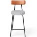Banqueta Baixa Bar Cozinha Sala De Jantar Milão L02 Couríssimo Camel Linho Cinza  - Lyam Decor