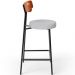 Banqueta Baixa Bar Cozinha Sala De Jantar Milão L02 Couríssimo Camel Linho Cinza  - Lyam Decor