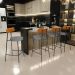 Banqueta Baixa Bar Cozinha Sala De Jantar Milão L02 Couríssimo Whisky Cinza Escuro - Lyam Decor