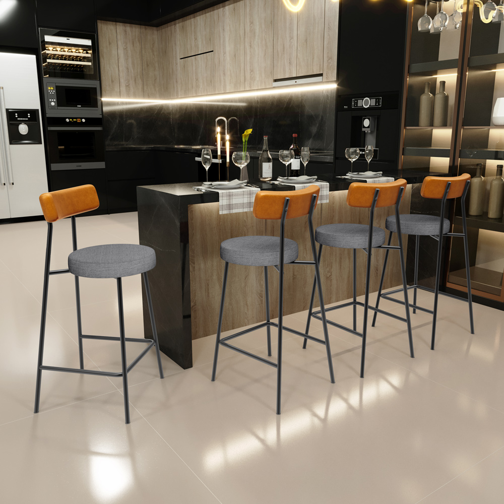 Banqueta Baixa Bar Cozinha Sala De Jantar Milão L02 Couríssimo Whisky Cinza Escuro - Lyam Decor