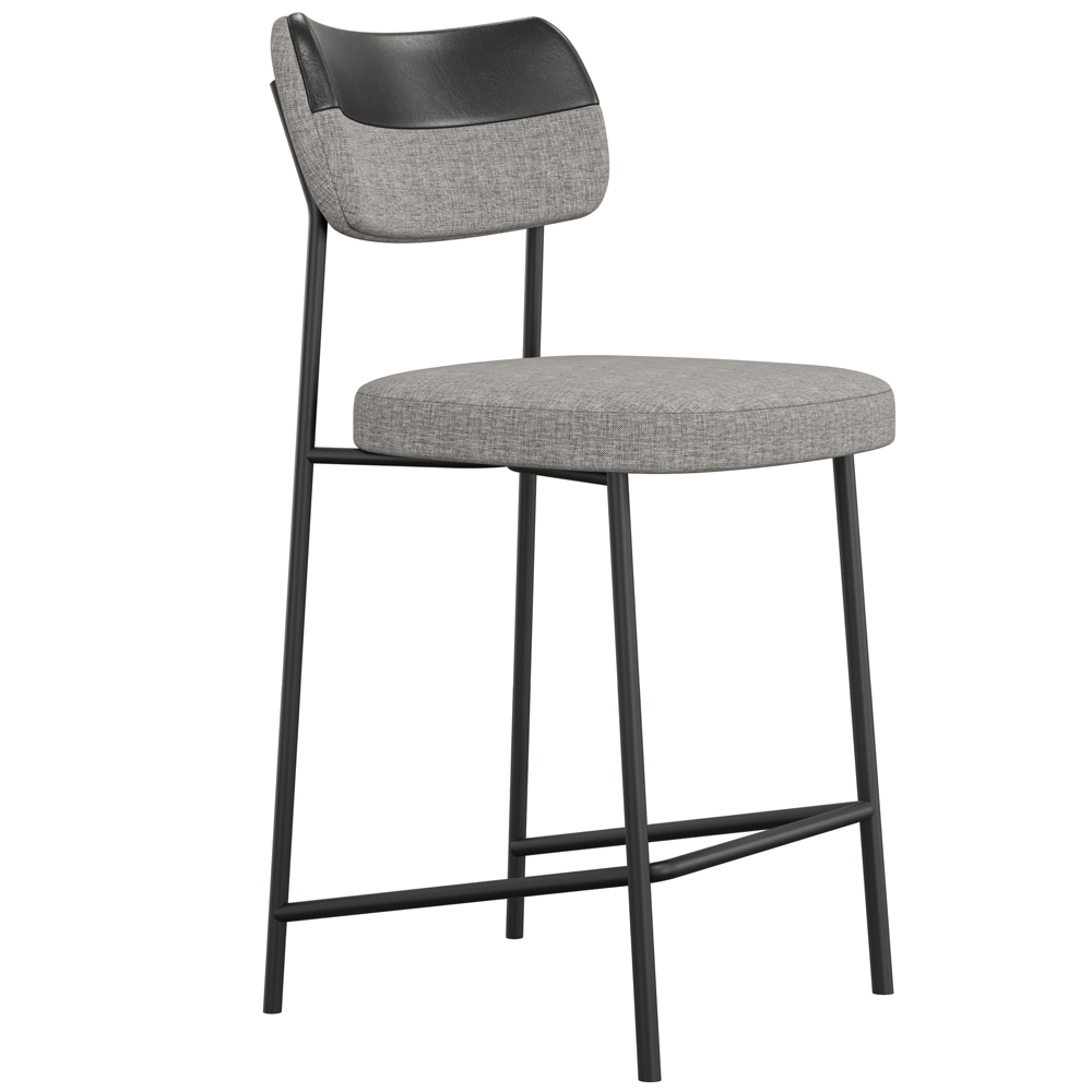Banqueta Baixa Bar Cozinha Sala De Jantar Preto Elira L02 Couríssimo Preto Linho Cinza - Lyam Decor