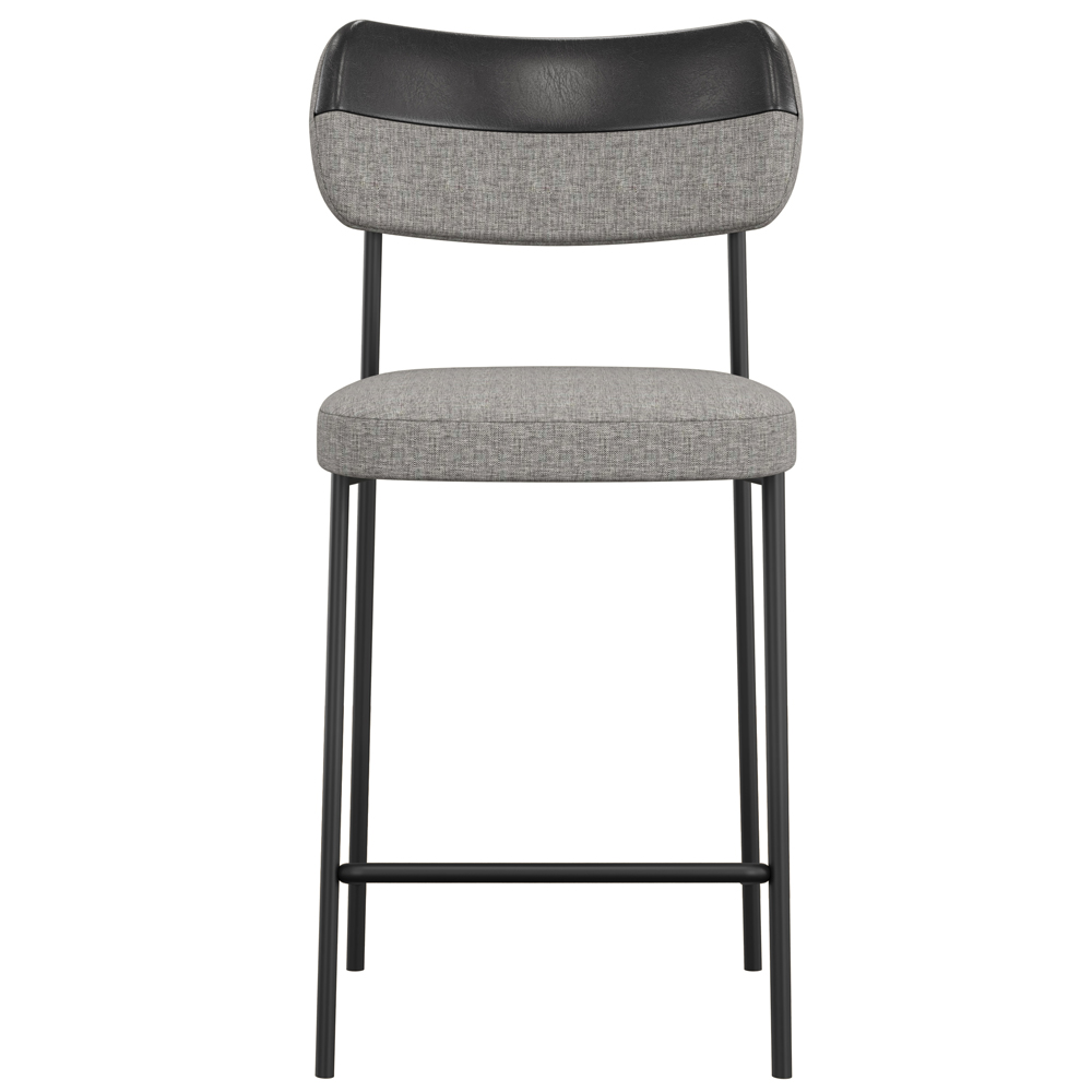 Banqueta Baixa Bar Cozinha Sala De Jantar Preto Elira L02 Couríssimo Preto Linho Cinza - Lyam Decor