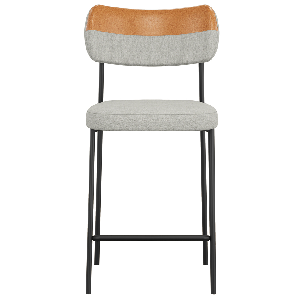 Banqueta Baixa Bar Cozinha Sala De Jantar Preto Elira L02 Couríssimo Whisky Linho Cinza - Lyam Decor