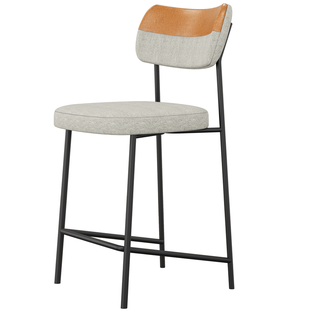 Banqueta Baixa Bar Cozinha Sala De Jantar Preto Elira L02 Couríssimo Whisky Linho Cinza - Lyam Decor