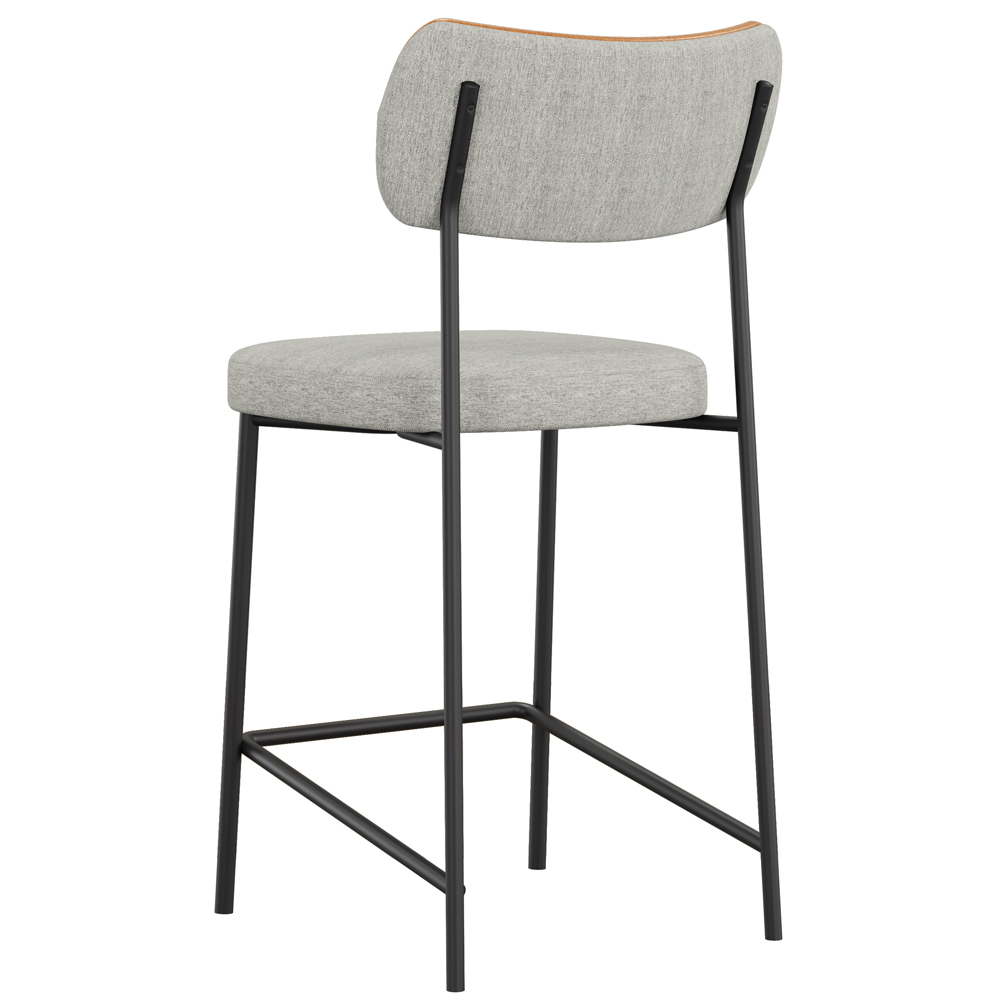 Banqueta Baixa Bar Cozinha Sala De Jantar Preto Elira L02 Couríssimo Whisky Linho Cinza - Lyam Decor